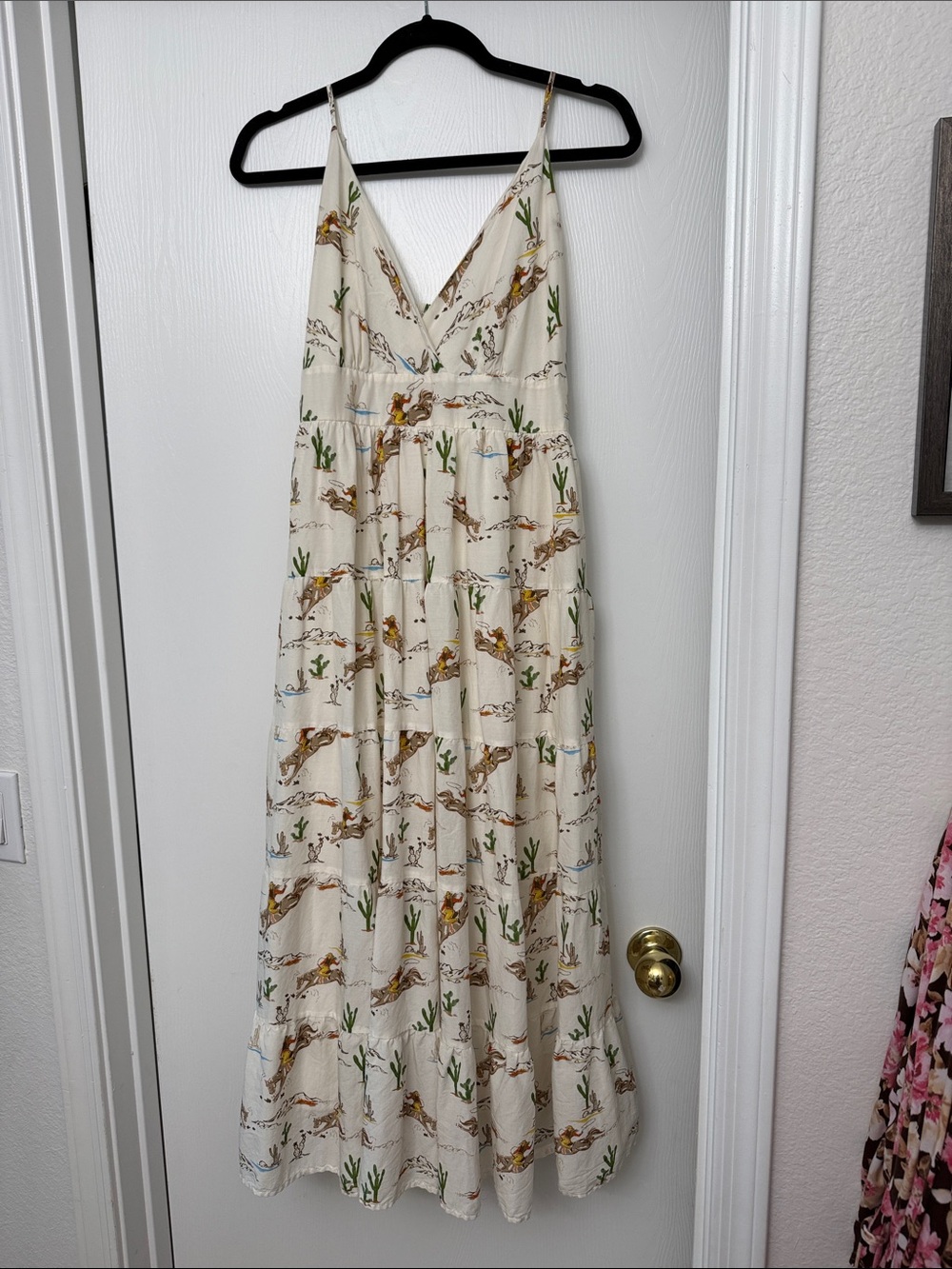 Reba Cream Floral, Western, Cactus Tiered Maxi Dress
